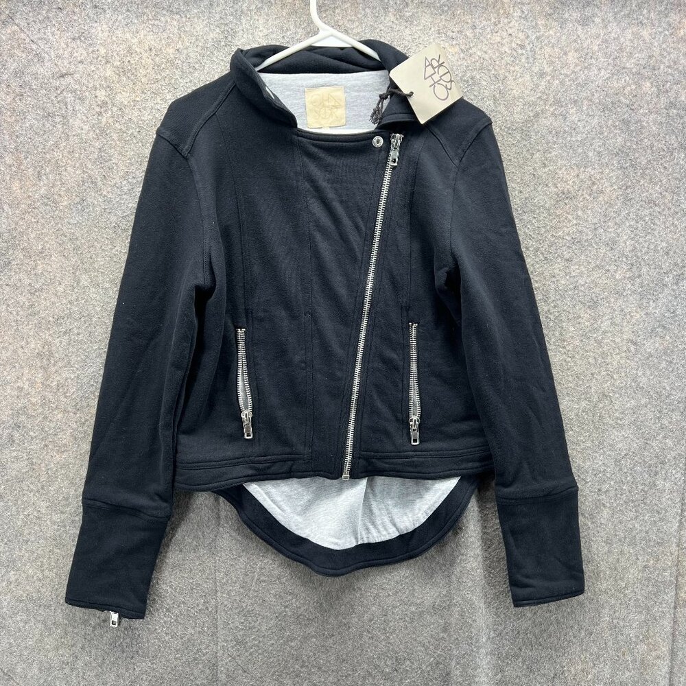 Chaser Jacket Womens Small Black Asymmetrical Zip Moto Style High Low Hem Hooded